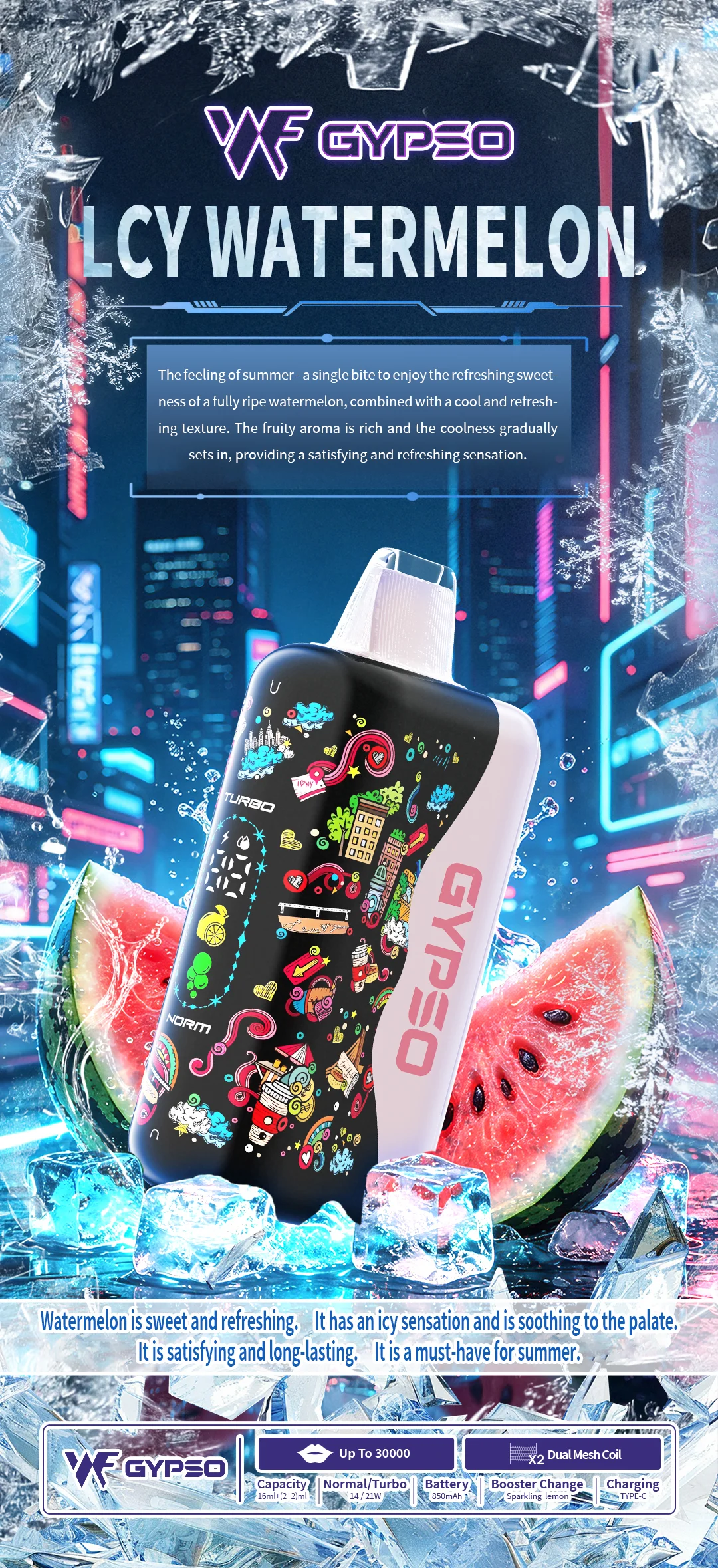 GYPSO 滿天星 30000口拋棄式電子煙 14W-21W雙模式雙功率(Normal/Turbo) Dual Mesh雙網芯 18ml巨量油艙 850mAh大容量電池 支援Type-C充電 台灣現貨秒發:圖片 9